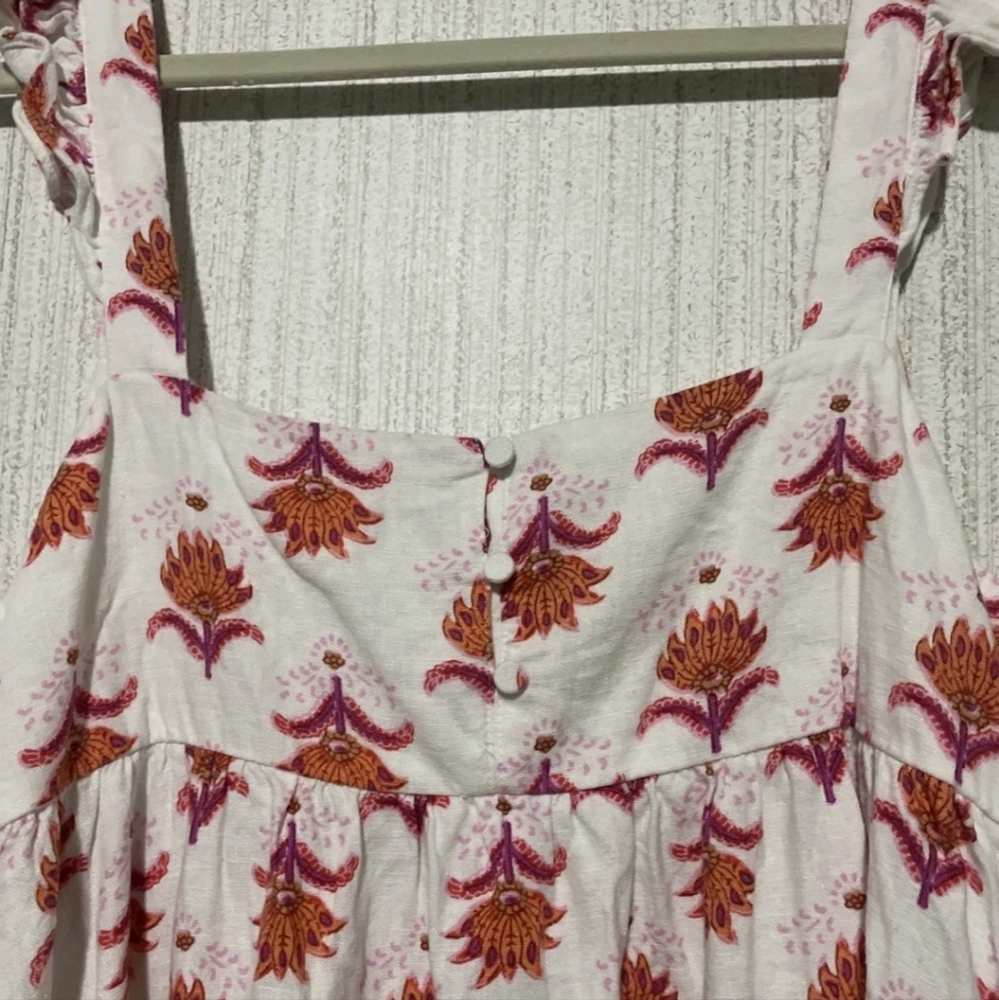 J. Crew Size 12 Linen Blend Floral Sundress Ruffle Accents Pockets - Picture 12 of 12